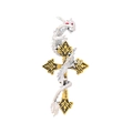 Vintage silver dragon wrapped around a gold and black cross brooch with red eyes - Vintage Silver Dragon Wrap Cross Style (DW0419 White)