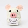 Handmade crochet white pig doll holding a positive quote card for desk decoration - White Pig with Positive Card