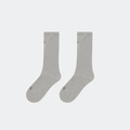 Macro view of grey mid-calf socks featuring knitted texture and cross-star embroidery - Ankle Socks / Gray
