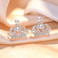 Elegant rose gold crown stud earrings with sparkling cubic zirconia and white pearls - Rose Gold Pearl Crown Stud Earrings (C5)
