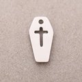 Stainless steel coffin shaped pendant with cross cutout for Halloween jewelry making - Cross Coffin / Steel