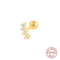 S925 sterling silver gold stud earring with four sparkling cubic zirconia stones - Gold-White Zirconia