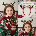 Plush Christmas reindeer antler headband with red berries and white faux fur pom poms - Style 3: Green Antlers with Plush Ears