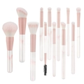 12-piece makeup brush set with white marble handles and pink gradient synthetic bristles - Clear Sky Pink + OPP Bag