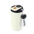 White stainless steel smart coffee cup with digital temperature display and gold button - Plain Style / White - Black Lid