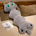 Long soft grey cat plush pillow with green embroidered eyes for side sleeping - Grey Cat / 90cm