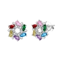 925 silver flower stud earrings with vibrant multi-colored pear-cut gemstones and crystals - Six-Color Gemstone Floral Studs / Silver Flower Cluster