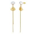 Elegant S925 sterling silver drop earrings with white pearls and long gold tassel chains - Golden Irregular Metal Pearl Tassel (GPE88)