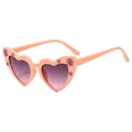 Gafas de sol corazón para niños en rosa melocotón con flores púrpuras y lentes degradadas - C5-Marco Carne