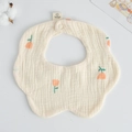 Beige cotton petal baby bib with orange tulip print and snap button closure - Gauze Flower Band - Dutch Flower