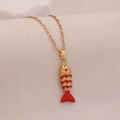 Golden koi fish pendant necklace with red enamel and lip chain on a beige background - 2# Red
