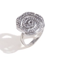 Anello nodo margherita argento con design a fiori a spirale e cristalli pavé - Anello Aperto a Vortice Minimalista Full Pavé - Acciaio Bianco / Argento