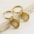 Golden 18K hoop earrings featuring sunburst flower charms with grey cat-eye stones - Grey Cat Eye Sun Flower Style (476)