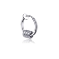 Silver spring clip earring with three sliding rings for non-pierced ears on white background - Steel Color Abacus Bead Ear Clip
