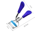 Eyelash curler with blue handle and built-in comb, showing 10.7cm total length dimensions - With Comb / Dark Blue