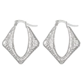 Textured silver-colored stainless steel rhombus hoop earrings with hammered surface finish - Steel Color Hammered Rhombus Hoop (WG-0753)
