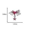 Silver cartilage stud earring with red heart, white gems, and star pendant - Red Heart Wing Style (12#) / Silver