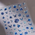 Stickers à ongles papillon laser holographique bleu M-536 avec effet métallique - Style Jardin aux Papillons (M-536)