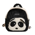 Cute panda plush toddler backpack in black and white with Fashion Bag label decoration - Black