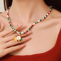 Christmas beaded necklace with Santa Claus pendant in red green and white colors - D1219 Single Layer Beaded Santa with Bag Pendant