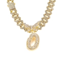 Gold plated hip hop Cuban chain with letter O and butterfly pendant covered in rhinestones - Gold Letter O