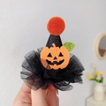 Halloween wizard hat hair clip with orange pumpkin decor and black glitter finish - Orange Plush Pumpkin Wizard Hat