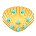 Macro view of a gold shell-shaped ring with radiant texture and turquoise stones - Stainless Steel Shell Turquoise Color Inlay Ring (10不锈钢贝壳戒指2148)
