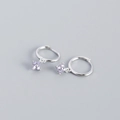 S925 sterling silver hoop earrings with purple clover flower pendants in silver finish - Platinum (Purple Stone)