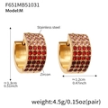 Mesures détaillées de boucles d'oreilles créoles dorées avec zircons colorés - Style Zircone Rouge / Moyen