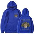 Dark blue Alligator Alcatraz print hoodie with casual long sleeves for men and women - Blue