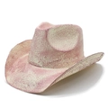 Pink and white snakeskin pattern wide brim western cowboy hat with a curved brim design - M (56-58cm) / Pink and White Snakeskin (5)