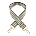 Adjustable green and white striped canvas bag strap with gold metal lobster clasps - Matcha Green