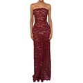 Elegant slim fit burgundy lace tube dress in floor-length style for women - S / Burgundy