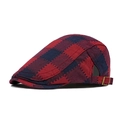 Verstelbare platte pet met rood en blauw ruitjespatroon en metalen gesp voor dames en heren - Blauw Rood Geruit / Marineblauw