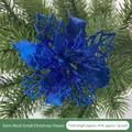 Blue glitter mesh Christmas flower decoration for tree, 9cm hollow poinsettia ornament - Sapphire Blue