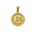 18K goudvergulde titaanstaal ronde hanger met letter C en gedetailleerde kralenrand - Letter C (S-P173-C)