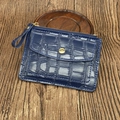 Dark blue crocodile embossed faux leather wallet with zipper and gold snap button - Sapphire Blue