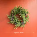 60cm Christmas wreath with snow pine needles, natural pinecones and red berries - Grass Green Pine Needle Wreath 60cm