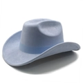 Detail of light blue faux suede cowboy hat with ribbon trim and curved brim - M(56-58cm) / Light Blue (Suede)