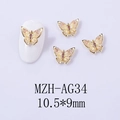 Detailed view of 10.5x9mm butterfly nail charms with golden frames and shimmering wings - Iridescent Gold Base(AG34)