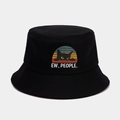 Bob noir en coton avec graphique de coucher de soleil vintage, chat et texte 'EW, PEOPLE' - Chat Noir Coucher de Soleil Ew People (22# Couleur)