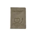 Agate gray leather passport holder with gold-stamped heart and flight route pattern - Agate Grey