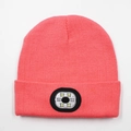 Pink knitted beanie hat with integrated LED light for outdoor winter warmth - 6-LED Style / Pink