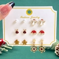 6-pair Christmas stud earrings set featuring festive elk, snowman and pearl designs - Angel and Reindeer Style (G-411)