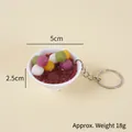 5cm mini artificial dessert bowl keychain with colorful taro balls and resin red bean soup - Keychain / 5CM Diameter / Red Bean Taro Ball