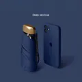 Mini portable flat six-fold umbrella in deep sea blue with gold round handle - Flat 5-Fold Umbrella + Cloth Sleeve / Navy Blue