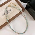 Colorful beaded necklace with central pearl and golden heart pendant adjustable chain - Shoushan Stone Pearl Necklace XL0689
