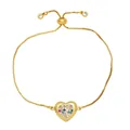 Pulsera de cadena ajustable dorada con colgante de corazón y pedrería multicolor - Estilo B/Corazón de Zirconia Multicolor - Oro