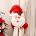 Plush Santa Claus curtain tieback in red and white with festive holiday backdrop - Cartoon Santa Claus