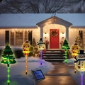 Solar Christmas path lights with Santa and Snowman figures for garden festive decor - Santa Snowman Tree (Transparent Tube)